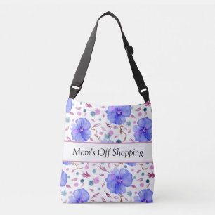Blue Floral Tote Bag   Individuelle Name Tragetaschen Mit Langen Trägern