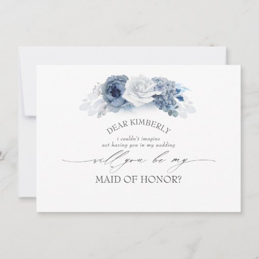 Blue Floral Trauzeugin / Bridesmaid Vorschlag Einladung (Vorderseite)