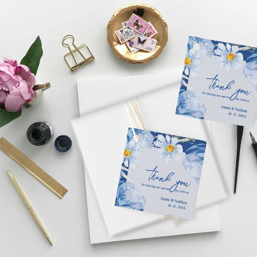 Blue Floral Trendy Vielen Dank Message Wedding Par Geschenkanhänger