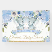 Blue Floral Twins Elephant Boys BegrüßungsHintergr Banner (Horizontal)