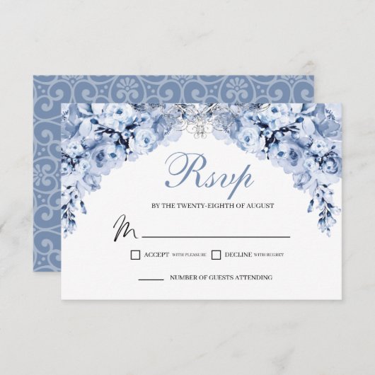Blue Floral UAWG Enclosure Card RSVP Karte (Vorne/Hinten)