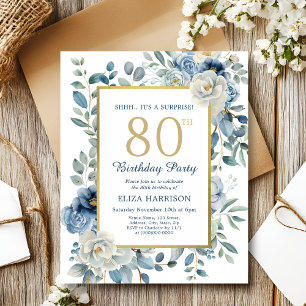 Blue Floral Überraschung 80. Budget Einladung