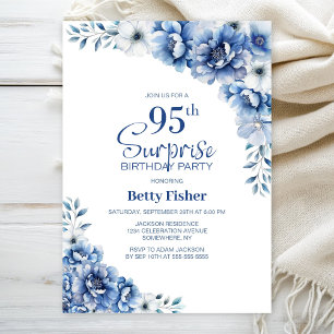 Blue Floral Überraschung 95. Geburtstagsparty Einladung