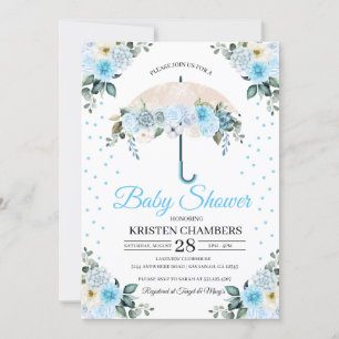 Blue Floral Umbrella Baby Dusche Einladung