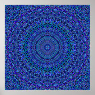 Blue Floral Verziert Mandala Poster