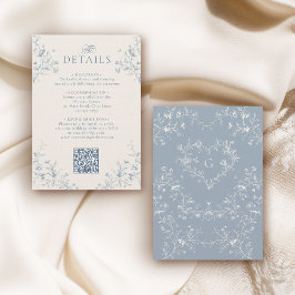 Blue Floral Victorian Heart Crest Monogram Wedding Begleitkarte