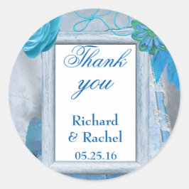 Blue Floral Vielen Dank Runder Aufkleber