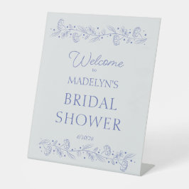 Blue Floral Vines Bridal Shower Welcome Sign Sockelschild