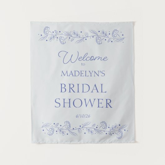 Blue Floral Vines Bridal Shower Welcome Sign Wandteppich (Vorderseite)