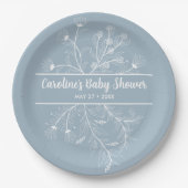 Blue Floral Vintag Baby Dusche Pappteller (Vorderseite)