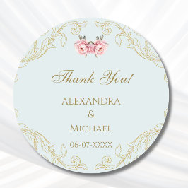 Blue Floral Vintag Baroque Wedding Danke Runder Aufkleber