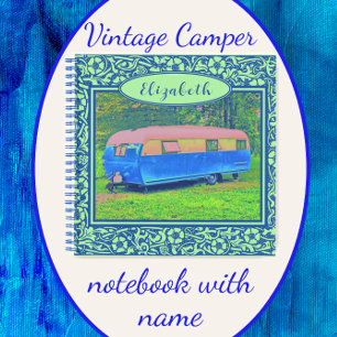 Blue Floral Vintag Camper Trailer Notebook Notizblock