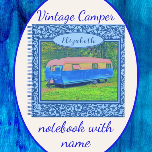 Blue Floral Vintag Camper Trailer Notebook Notizblock