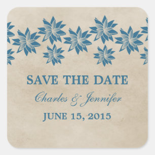 Blue Floral Vintag Save the Date Stickers
