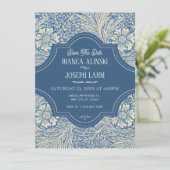 BLUE FLORAL VINTAGE WEDD SAVE THE DATE (Stehend Vorderseite)