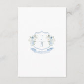 Blue Floral Wappen Monogram Wedding Details Card Begleitkarte (Rückseite)