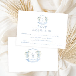 Blue Floral Wappen Monogram Wedding RSVP Cards Karte
