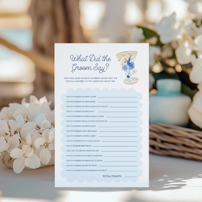 Blue Floral Was hat das Groom Bridal Spiel gemacht (What did the groom say blue floral bridal shower game)