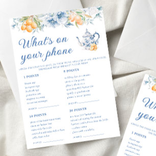 Blue Floral Was ist auf Ihrem Handy Bridal Game Ca Einladung
