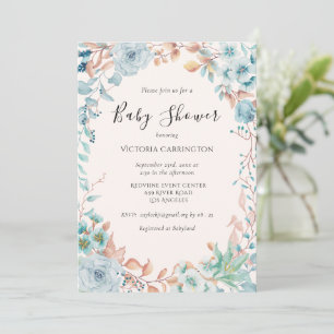 Blue Floral Watercolor Baby Dusche Einladung