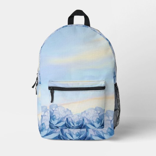 Blue Floral Watercolor Backpack Bedruckter Rucksack (Vorderseite)