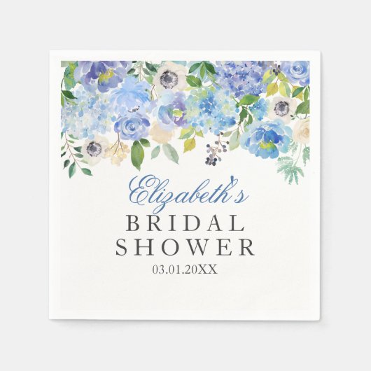 Blue Floral Watercolor Brautparty Napkins Serviette (Vorderseite)