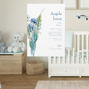 Blue Floral Watercolor Foliage Babydusche III Einladung