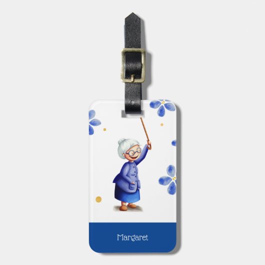 Blue Floral Watercolor Grandma Gepäckanhänger (Vorderseite vertikal)