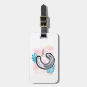 Blue Floral Watercolor Letter C Gepäckanhänger (Vorderseite vertikal)