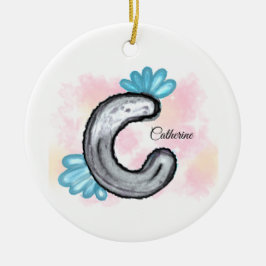 Blue Floral Watercolor Letter C Keramik Ornament