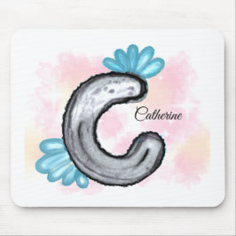 Blue Floral Watercolor Letter C Mousepad