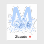 Blue Floral Watercolor Monogram Aufkleber (Blatt)