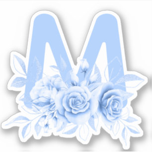 Blue Floral Watercolor Monogram Aufkleber