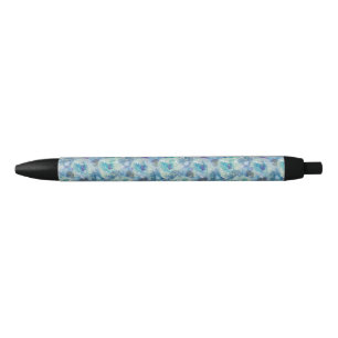 Blue Floral Watercolor Pen Black Ink Kugelschreiber