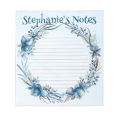 Blue Floral Watercolor Personalisiert Notepad Notizblock (Vorderseite)