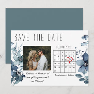 Blue Floral Watercolor Save the Date Kalender Ankündigung