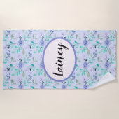 Blue Floral Watercolor Strandtuch (Vorderseite)