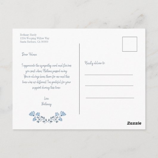 Blue Floral watercolor Vielen Dank Postkarte (Rückseite)