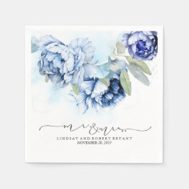 Blue Floral Watercolor Wedding Napkins Serviette