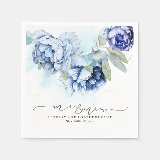 Blue Floral Watercolor Wedding Napkins Serviette (Vorderseite)