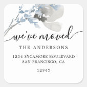 Blue Floral We have Moved New Address label Quadratischer Aufkleber (Vorderseite)