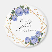 Blue Floral Wed Elegante Gold Glitzer Geometric Magnet (Vorne)