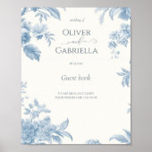 Blue Floral Wedbook Gästebuchunterschrift Poster (Vorne)