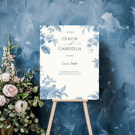 Blue Floral Wedbook Gästebuchunterschrift Poster