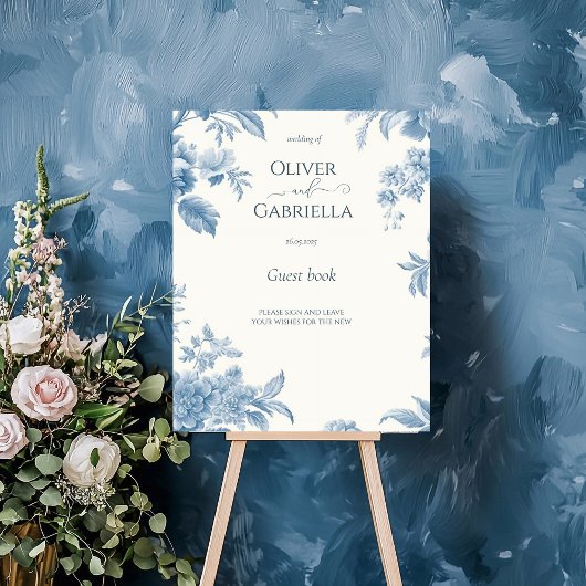 Blue Floral Wedbook Gästebuchunterschrift Poster