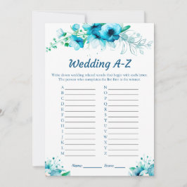 Blue Floral Wedding A-Z Brautparty Game Cards Einladung