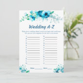 Blue Floral Wedding A-Z Brautparty Game Cards Einladung (Stehend Vorderseite)