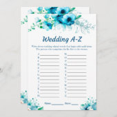 Blue Floral Wedding A-Z Brautparty Game Cards Einladung (Vorne/Hinten)