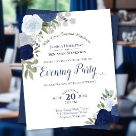 Blue Floral Wedding Abend Party Einladung