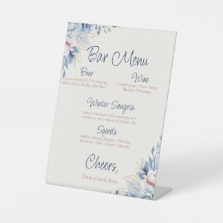 Blue Floral Wedding Bar Sign Sockelschild